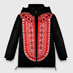Женская зимняя куртка Красный орнамент в руском стиле