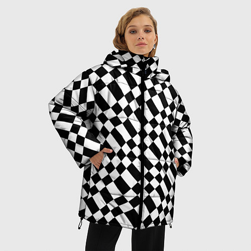 Женская зимняя куртка Шахматка искажённая чёрно-белая / 3D-Черный – фото 3