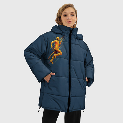 Женская зимняя куртка Золотой бегущий человек / 3D-Черный – фото 3