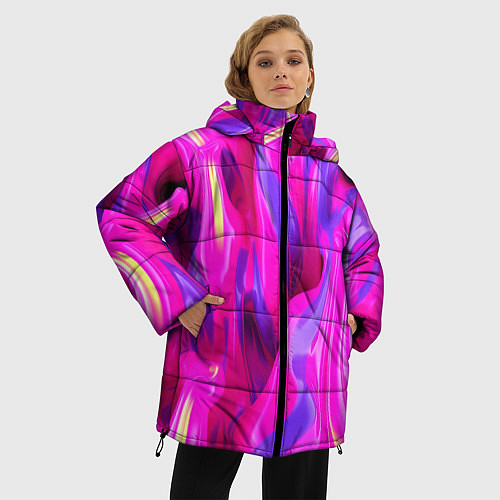 Женская зимняя куртка Pink blue texture / 3D-Черный – фото 3