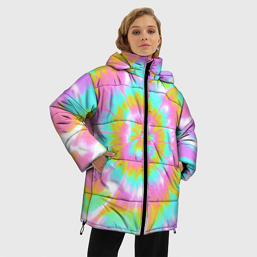 Женская зимняя куртка Tie-Dye кислотный в стиле барби / 3D-Черный – фото 3