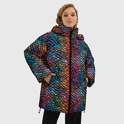 Куртка зимняя женская Разноцветная чешуя дракона, цвет: 3D-черный — фото 2