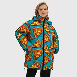Куртка зимняя женская Кусочки пиццы на синем фоне, цвет: 3D-светло-серый — фото 2