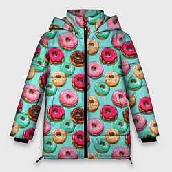 Куртка зимняя женская Разноцветные пончики паттерн, цвет: 3D-красный