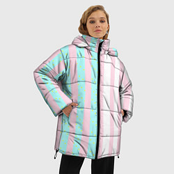 Куртка зимняя женская Полоска Барби и Кена - сплит: нежно-мытный и розов, цвет: 3D-светло-серый — фото 2