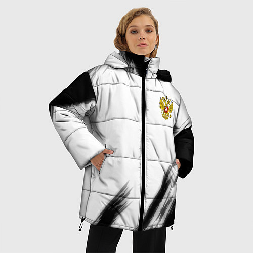 Женская зимняя куртка Russia sport черно белый / 3D-Черный – фото 3