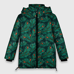 Куртка зимняя женская Еловые ветки паттерн, цвет: 3D-красный