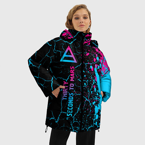 Женская зимняя куртка Thirty Seconds to Mars - neon gradient: по-вертика / 3D-Черный – фото 3