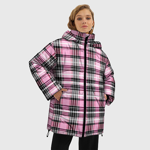 Женская зимняя куртка Розовая клетка / 3D-Черный – фото 3