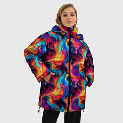Куртка зимняя женская Разноцветные разные волны разводы, цвет: 3D-красный — фото 2
