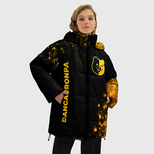Женская зимняя куртка Danganronpa - gold gradient: надпись, символ / 3D-Черный – фото 3
