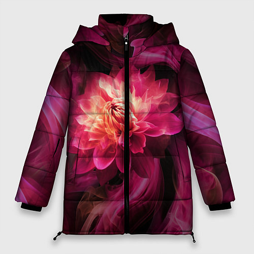 Женская зимняя куртка Розовый цветок в огне - нейросеть / 3D-Красный – фото 1