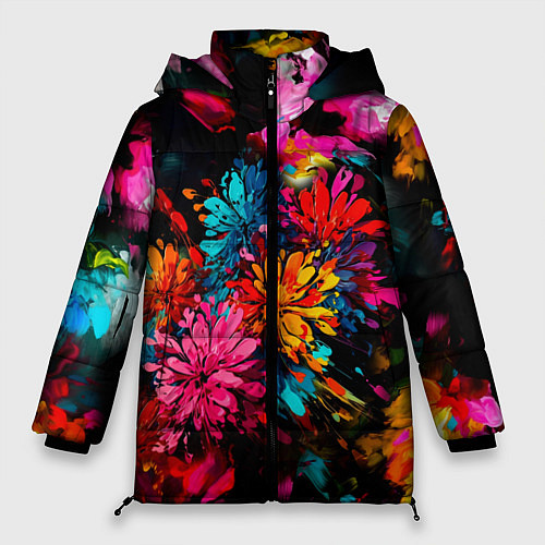 Женская зимняя куртка Краски и цветы / 3D-Красный – фото 1