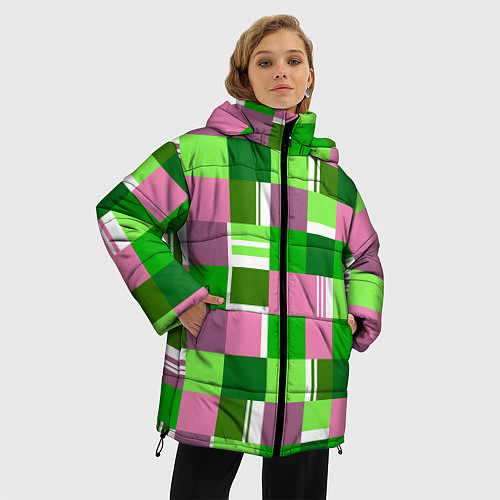 Женская зимняя куртка Ретро квадраты ванильные / 3D-Черный – фото 3