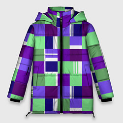 Куртка зимняя женская Ретро квадраты баклажановые, цвет: 3D-светло-серый