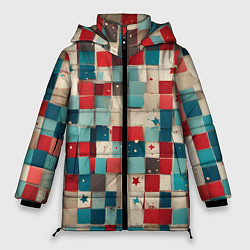 Куртка зимняя женская Ретро квадраты ванильные, цвет: 3D-светло-серый