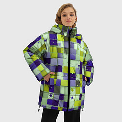Куртка зимняя женская Ретро квадраты болотные, цвет: 3D-красный — фото 2