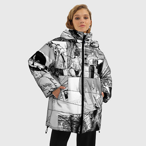 Женская зимняя куртка Человек Бензопила манга / 3D-Черный – фото 3