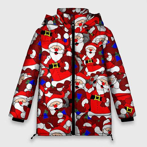 Женская зимняя куртка Новогодний паттерн с дедами морозами / 3D-Красный – фото 1
