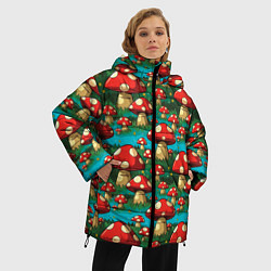 Куртка зимняя женская Мультяшный мухомор паттерн, цвет: 3D-красный — фото 2