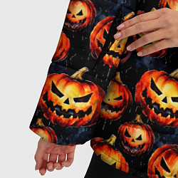 Куртка зимняя женская Весёлые тыквы на Хеллоуин паттерн, цвет: 3D-светло-серый — фото 2