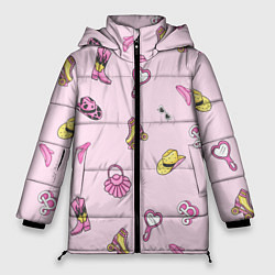 Куртка зимняя женская Барби аксессуары - розовый паттерн, цвет: 3D-черный