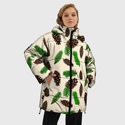 Куртка зимняя женская Зимний узор - еловые ветки и шишки, цвет: 3D-красный — фото 2