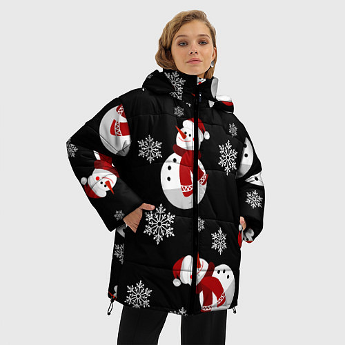 Женская зимняя куртка Снеговички в зимних шапочках со снежинками / 3D-Светло-серый – фото 3