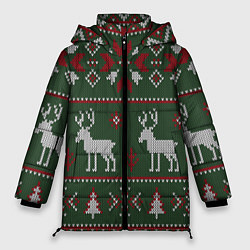 Куртка зимняя женская Скандинавские олени вязаные спицами, цвет: 3D-черный