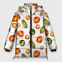 Куртка зимняя женская Разноцветные тыквы - паттерн, цвет: 3D-светло-серый