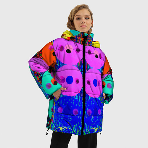 Женская зимняя куртка Паттерн из дисков - неон - нейросеть / 3D-Черный – фото 3