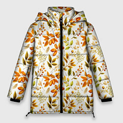 Куртка зимняя женская Осенние листья и желуди, цвет: 3D-черный