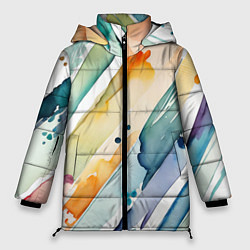 Куртка зимняя женская Цветный акварельные мазки - нейросеть, цвет: 3D-черный