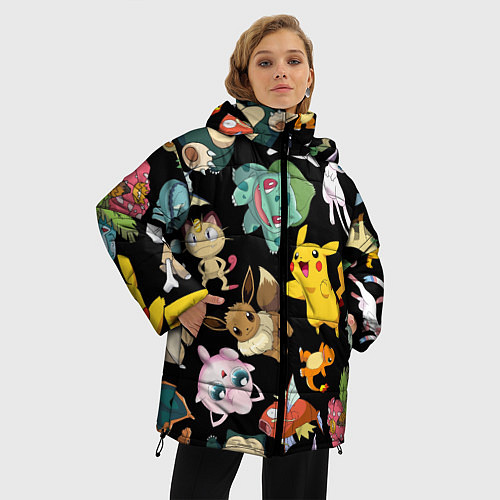 Женская зимняя куртка Пикачу и другие покемоны / 3D-Черный – фото 3