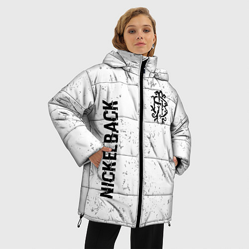 Женская зимняя куртка Nickelback glitch на светлом фоне вертикально / 3D-Черный – фото 3