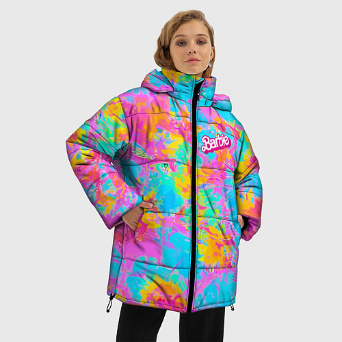 Женская зимняя куртка Барбм - цветочный абстрактный паттерн - тай-дай / 3D-Красный – фото 3