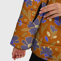 Куртка зимняя женская Цветы в поле коричневый цвет, цвет: 3D-черный — фото 2