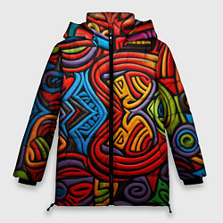 Куртка зимняя женская Разноцветный узор в стиле абстракционизм, цвет: 3D-светло-серый