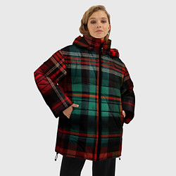 Куртка зимняя женская Красно-зелёная шотландская клетка, цвет: 3D-светло-серый — фото 2