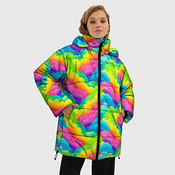 Куртка зимняя женская Разноцветные облака из бумаги паттерн, цвет: 3D-черный — фото 2
