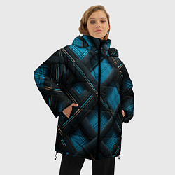Куртка зимняя женская Тёмно-синяя диагональная клетка, цвет: 3D-светло-серый — фото 2