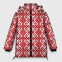 Куртка зимняя женская Макошь - славянские обережные узоры, цвет: 3D-красный