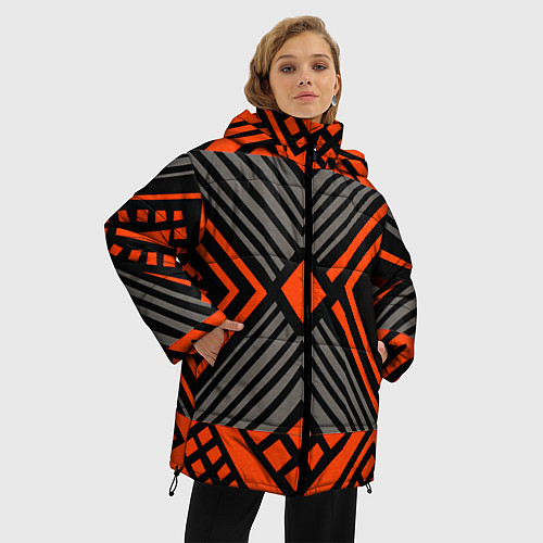 Женская зимняя куртка Узор в этническом стиле племени масаев / 3D-Светло-серый – фото 3