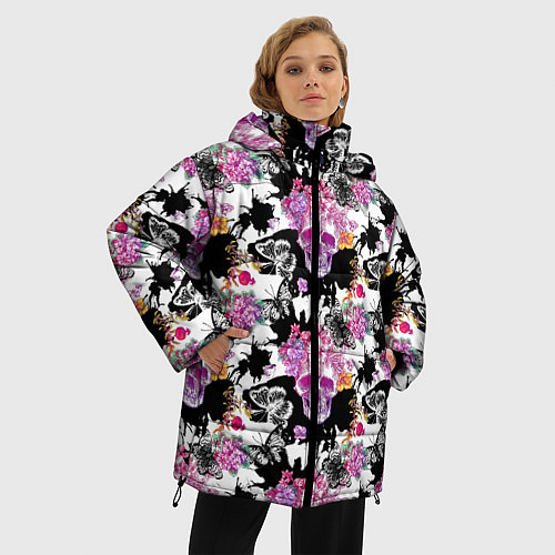 Женская зимняя куртка Череп бохо / 3D-Черный – фото 3