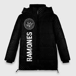 Куртка зимняя женская Ramones glitch на темном фоне по-вертикали, цвет: 3D-черный