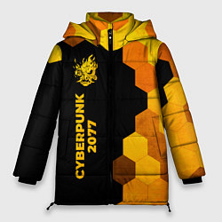 Куртка зимняя женская Cyberpunk 2077 - gold gradient по-вертикали, цвет: 3D-черный