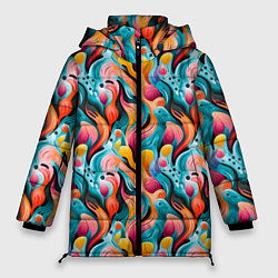 Куртка зимняя женская Разноцветные кляксы паттерн, цвет: 3D-черный