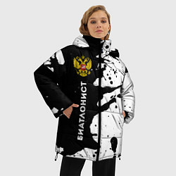 Куртка зимняя женская Биатлонист из России и герб РФ по-вертикали, цвет: 3D-черный — фото 2