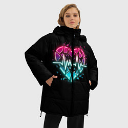 Куртка зимняя женская Разбитое сердце с линией пульса со свечением, цвет: 3D-красный — фото 2