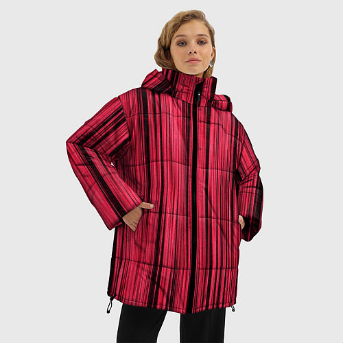 Женская зимняя куртка Абстрактные полосы розовые / 3D-Черный – фото 3